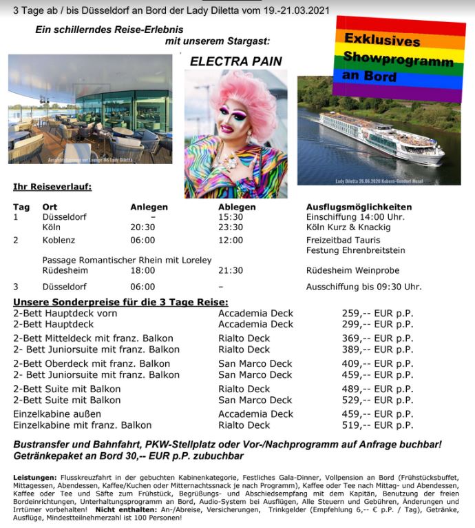 Gay Flusskreuzfahrt ab Düsseldorf März 2021